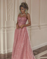 Sparkly Prom Dresses Spaghetti Straps Sweetheart Corset