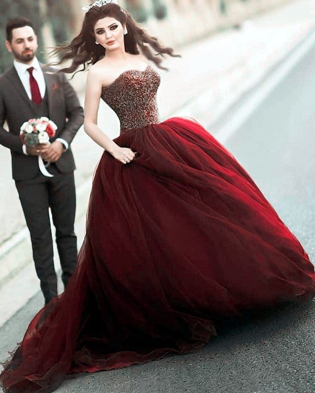 Strapless Bodice Corset Ball Gown Beaded Dresses