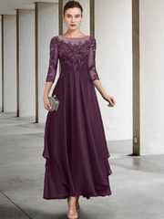 A-Line Mother of the Bride Dress Wedding Guest Plus Size Elegant Jewel Neck Ankle Length Chiffon Lace - RongMoon
