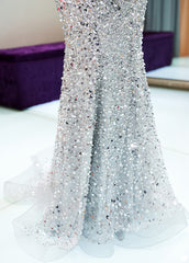Trumpet/Mermaid Off-the-Shoulder Sequined Floor-Length Prom Dresses