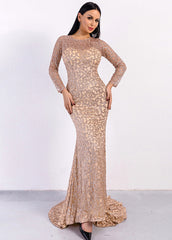 Elegant Long Sleeves Sequined Prom Dresses