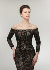 Trumpet/Mermaid Off-the-Shoulder Long Sleeves Sequined Prom Dresses