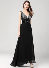 Chiffon V-neck Sleeveless Floor-Length Evening Dresses