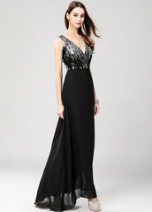 Chiffon V-neck Sleeveless Floor-Length Evening Dresses