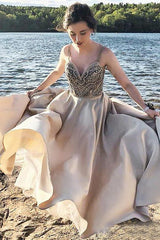 Sleeveless Spaghetti Straps Floor-Length  Evening Dresses  Beading