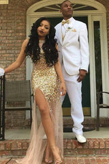 Sexy Tulle Sequined Scoop Neck Floor-Length Prom Dresses