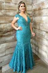 Elegant Short Sleeves V-neck Lace Mother of the Bride Dresses