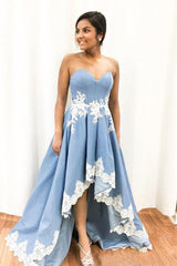 Sweetheart Asymmetrical Appliques Lace  Prom Dresses