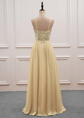 Sequined  Spaghetti Straps Chiffon Long Prom Dresses