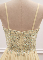 Sequined  Spaghetti Straps Chiffon Long Prom Dresses