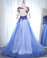 Scoop Neck Long Sleeves  Appliques Lace Prom Dresses
