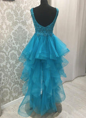 Sexy Asymmetrical V-neck Tulle Prom Dresses