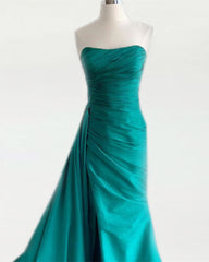 Teal Green Strapless Prom Dresses