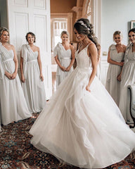 A Line Ruffles Tulle Wedding Dresses Lace Appliques