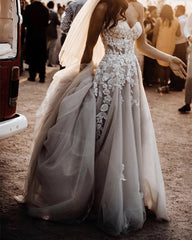 Boho Wedding Dresses Tulle See Through Corset Leg Split