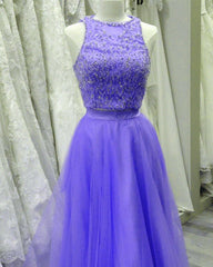 Two Piece Lavender Prom Dresses Lace Crop