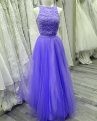 Two Piece Lavender Prom Dresses Lace Crop