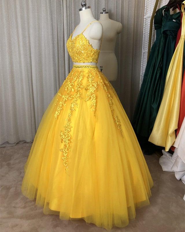 Two Piece Prom Dresses Ball Gown Appliques Beaded - RongMoon