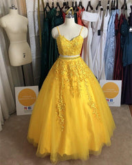 Two Piece Prom Dresses Ball Gown Appliques Beaded - RongMoon
