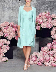 With Jacket Mother Of The Bride Dresses Sheath Knee Length Chiffon Appliques Plus Size Short Groom Mother Dresses For Wedding - RongMoon