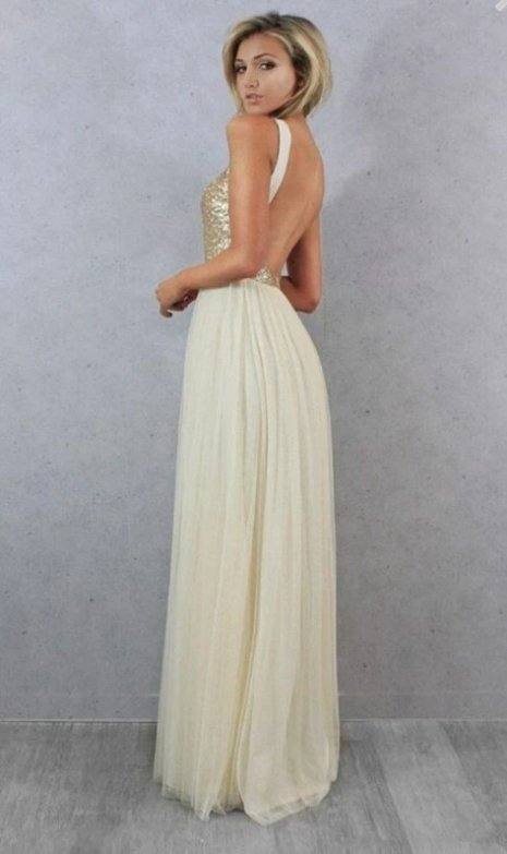 Backless Bridesmaid Dresses For Women A-line High Collar Tulle Sequins Long Cheap Under 50 Wedding Party Dresses - RongMoon