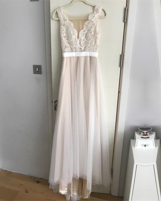Boho Lace Appliques Tulle Long Wedding Dresses Beach