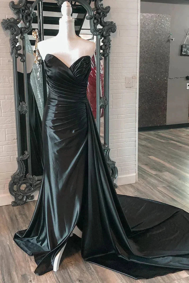 Trumpet Mermaid Sweetheart Black Satin Prom Dress