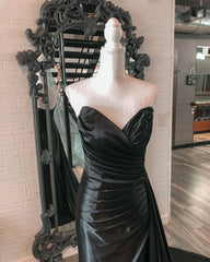 Trumpet Mermaid Sweetheart Black Satin Prom Dress
