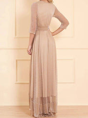 Sheath / Column Sparkle Elegant Engagement Formal Evening Dress V Neck 3/4 Length Sleeve Asymmetrical Satin with Sash / Ribbon - RongMoon