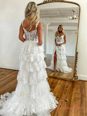 White High Low Lace Layers Prom Dress with High Slit