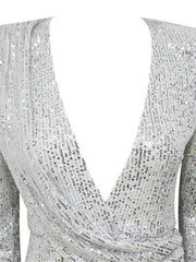 Sheath / Column Sexy bodycon Wedding Guest Formal Evening Dress V Neck Long Sleeve Floor Length Sequined with Sequin - RongMoon