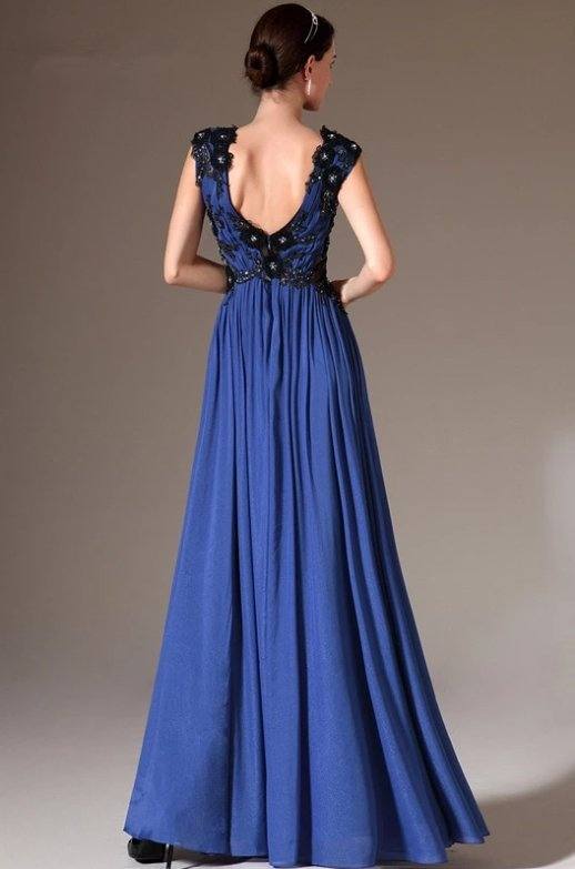Blue Evening Dresses A-line V-neck Chiffon Appliques Crystals Long Formal Party Evening Gown Prom Dresses Robe De Soiree - RongMoon