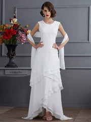 Sheath/Column Bateau Sleeveless Lace High Low Chiffon Mother of the Bride Dresses - RongMoon