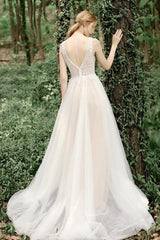 V-neck Backless Prom Dresses Beach Wedding Dress