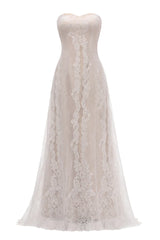 Sweetheart Long Maxi Lace Beach Wedding Dress