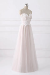 Spaghetti Straps Pink A-line Floor Length Wedding Dresses