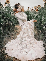 Champagne Backles Puffy Sleeves Trumpet Mermaid Wedding Dress