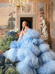 Sky Blue Tulle Sweetheart A Line Ruffles Wedding Dress