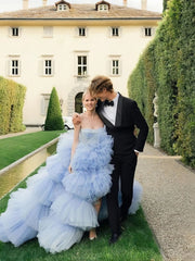 Sky Blue Tulle Sweetheart A Line Ruffles Wedding Dress