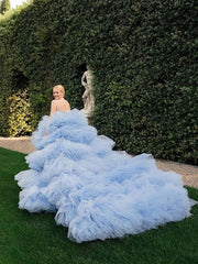 Sky Blue Tulle Sweetheart A Line Ruffles Wedding Dress
