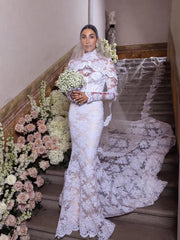 Lace High Neck Trumpet Mermaid Long Sleeve Wedding Dress
