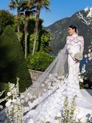 Lace High Neck Trumpet Mermaid Long Sleeve Wedding Dress