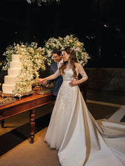 Elegant Long Sleeves Tulle Wedding Dress With Detachable Train