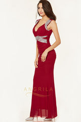 Plus Size Chiffon Floor-Length Prom Dresses with Crystals