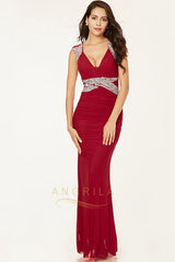 Plus Size Chiffon Floor-Length Prom Dresses with Crystals