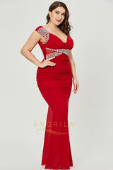 Plus Size Chiffon Floor-Length Prom Dresses with Crystals