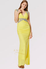 Plus Size Chiffon Floor-Length Prom Dresses with Crystals