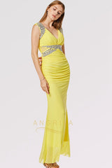 Plus Size Chiffon Floor-Length Prom Dresses with Crystals