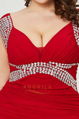 Plus Size Chiffon Floor-Length Prom Dresses with Crystals