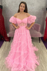 Red Tiered Off-Shoulder Prom Masterpiece Dress